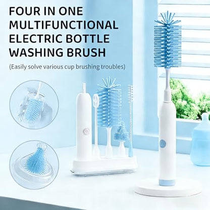Rechargeable Electric Bottle Brush with Stand - 360° Spin Silicone Cleaner for Baby Bottles, Breast Pumps & Small Household Containers (Sea Blue) - color: Sea Blue