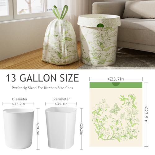 13 Gallon Trash Bags with Drawstring and Lily Printed, Leakproof and Odor Control Garbage Bags Tall Kitchen, Tear-Resistant Kitchen Trash Bags for Home, Portable Garbage Bags, 50 Count - style: Lily-13 Gallons