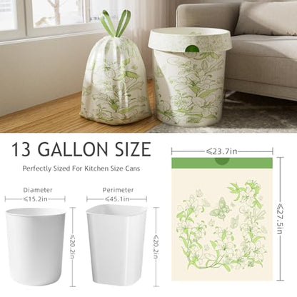 13 Gallon Trash Bags with Drawstring and Lily Printed, Leakproof and Odor Control Garbage Bags Tall Kitchen, Tear-Resistant Kitchen Trash Bags for Home, Portable Garbage Bags, 50 Count - style: Lily-13 Gallons