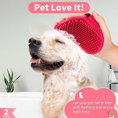 Comotech 6PCS Dog Bath Brush & Dog Toothbrush | Adjustable Handle Shampoo Brush & Scrubber for Short & Long Haired Dogs & Cats | Effectively Solve Odor & Stain Removal Problems (Pink Red Pink) - color: Pink Red Pink