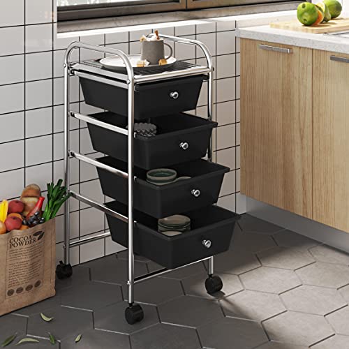 Yaheetech 4 Drawers Cart Rolling Storage Organizer Metal Frame Plastic Drawers Trolley Organizer on Wheels, Black - color: Black, style: 4 Drawers