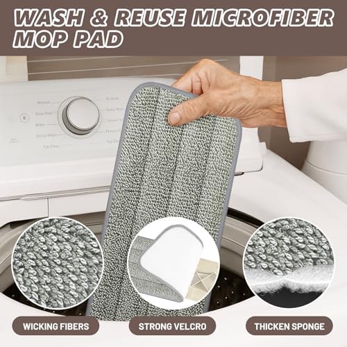 HOMTOYOU Wet Spray Mops with 10 Reusable Pads: Wet Mop for Hardwood Tile Wood Laminate Vinyl - Absorbs Pet Hair Dust