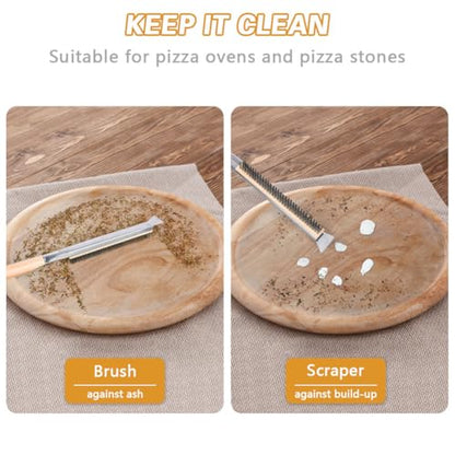Aolso Pizza Oven Brush, 21" Brush and Stainless Steel Scraper for Pizza Stone, BBQ Grill Cleaning Brush Non Scratch Heat Proof Stainless Steel Bristles with Screwdriver for Pizza Oven Accessories - size: 21" Stainless Steel Bristles