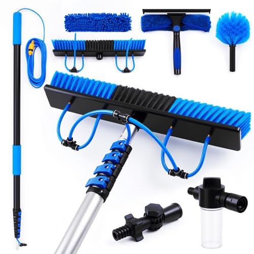 BreezeHug Solar Panel Cleaning Kit Water Fed Pole 24 FT, Extendable Telescopic Pole with 20" Brush, Soap Dispenser, Squeegee, Universal Adapter 40 FT Hose, Solar Panels, Window Siding