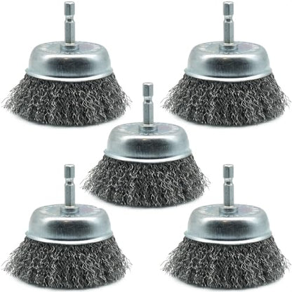 5-Pack 3-Inch Wire Cup Brush Set for Drill, 1/4-Inch Hex Shank, Coarse Carbon Steel for Aggressive Rust Removal, Paint Stripping & Surface Abrasion - style: 3-inch Cup Brush - 5 Piece