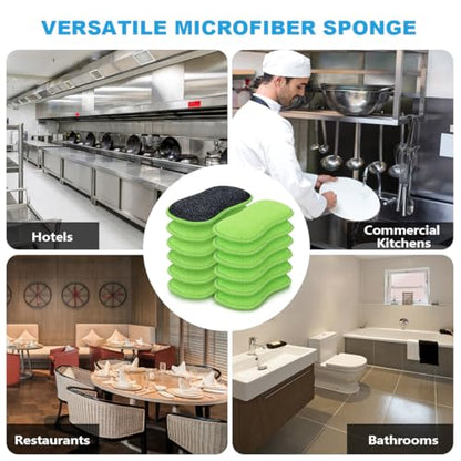HOMEXCEL 12 Pack Multi-Purpose Scrub Sponges Kitchen Dish Sponge Non-Scratch Microfiber Sponge for Efficiently Cleaning Dishes Pots Pans, Green - color: Green
