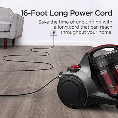 Eureka Bagless Canister Vacuum Cleaner, Lightweight Vac for Carpets and Hard Floors, Red, Whirlwind NEN110D - color: Red