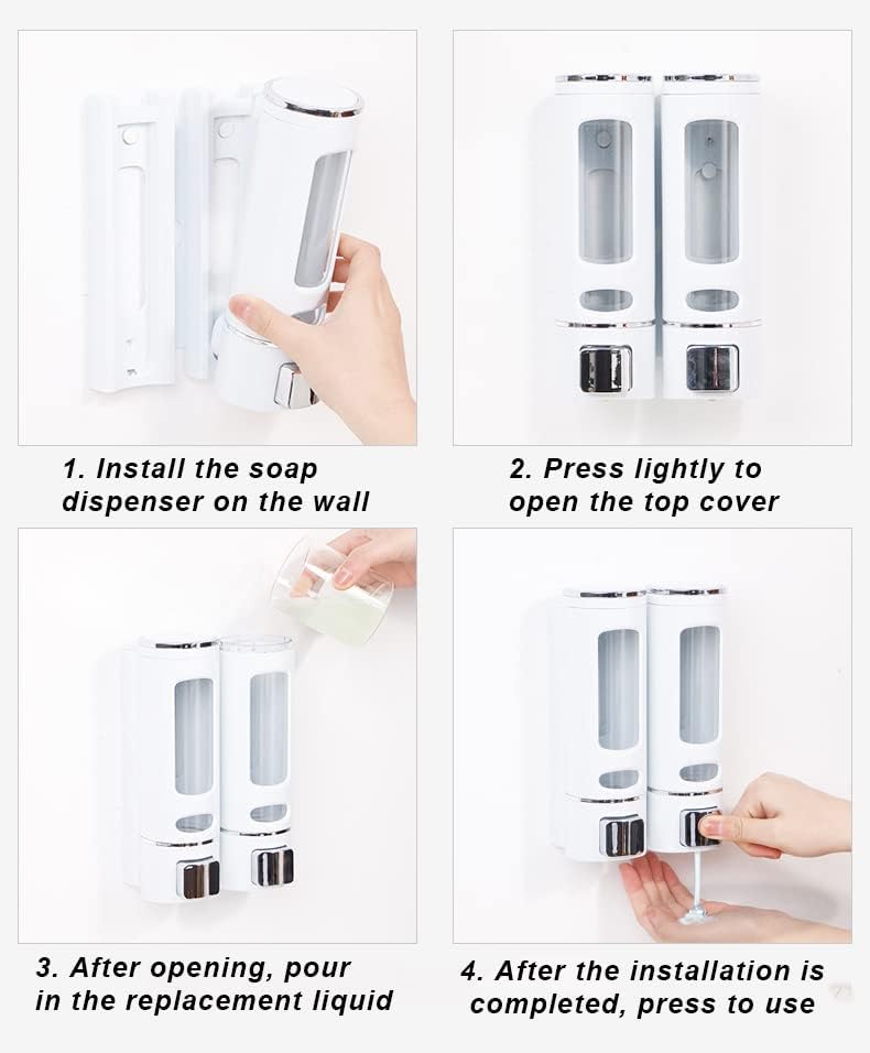 Liquid Soap Dispenser Wall Mount, 2 Chamber Bathroom Shower Pump Dispenser,Press Manually Lotion Soap Dispenser Use for Shampoo, Soap, Conditioner, Shower Gel, for Bathroom Kitchen Hotel (Gold) - size: 2 Chamber