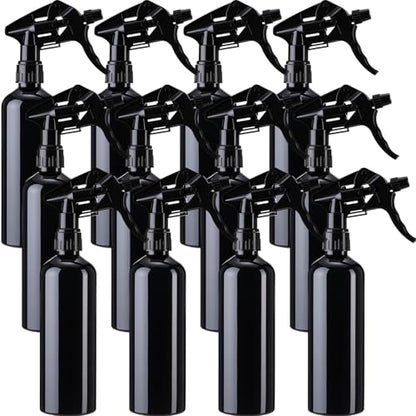 Eccliy 12 Pcs 16 Oz Plastic Spray Bottle, Adjustable Empty Reusable Sprayer for Cleaning, Planting, Water, Bathroom and Kitchen, BBQ, Commercial and Residential (Original,All Black)