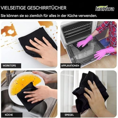 KinHwa Microfiber 6 Pack Dish Cloths Thick Waffle Weave Kitchen Dish Drying Towel Rags Super Absorbent Kitchen Tea Towels Sets 12inch x 12inch Black - color: Black, size: 12in x 12in 6 Pack