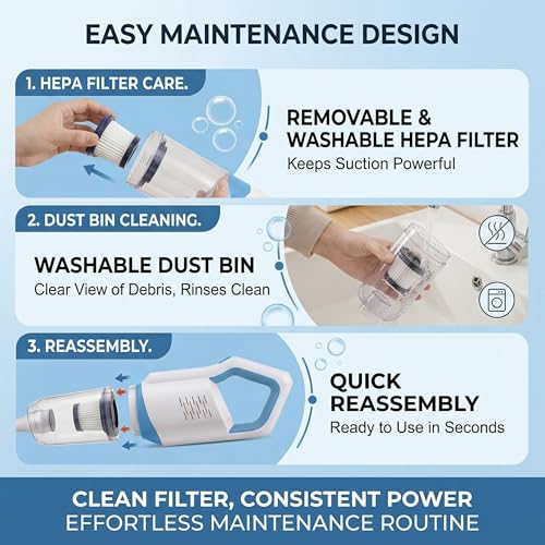 Handheld Cordless Vacuum Cleaner for Home Car Upholstery - Rechargeable Stick Dust Buster for Pet Hair Hardwood Floor & Mattress 15k Pa Lite Pro