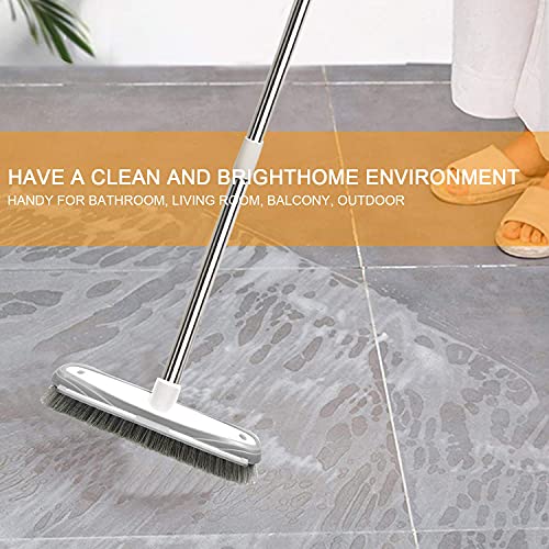 Push Broom,Tub Tile Broom Brush,Stiff Bristles Broom for Shower Cleaning, Patio, Kitchen,Grout and Garage,Indoor Outdoor Cleaning Brush,Adjustable Stainless Steel Long Handle-46.5"… - color: Stiff Bristles