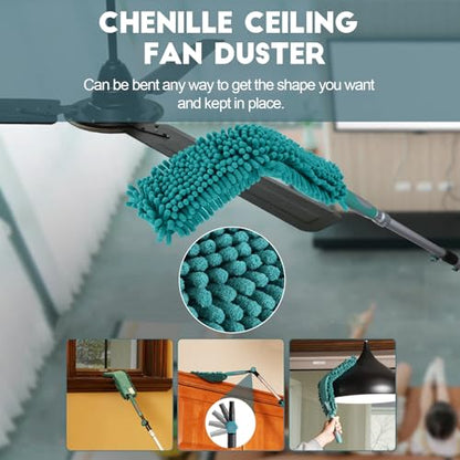 TelesPro 30 Foot High-Reach Duster Kit with 6-24FT Extendable Pole - High Ceiling Duster Cleaning Kit with Telescopic Pole,Cobweb Duster, Chenille Ceiling Fan Duster, Microfiber Feather Duster - size: 24 FT