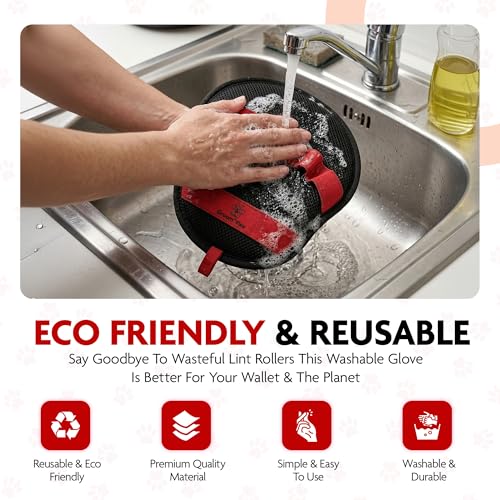 Pet Hair Removal Glove | Cats and Dogs | Reusable Electrostatic Fur Remover with Upgraded Dual-Directional Bristles | Non-Slip Finger Loop Design for Laundry, Furniture, Clothes, Couch & Car (Red) - color: Red