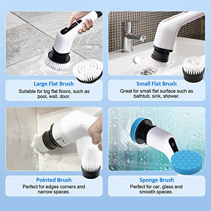 Electric Spin Scrubber, TSGLO 2022 New Cordless Shower Cleaning Brush with 7 Replaceable Brush Heads&Adjustable Extension Long Handle, 360 Power Tub&Tile Scrubber for Bathroom, Glass, Sink, Floor