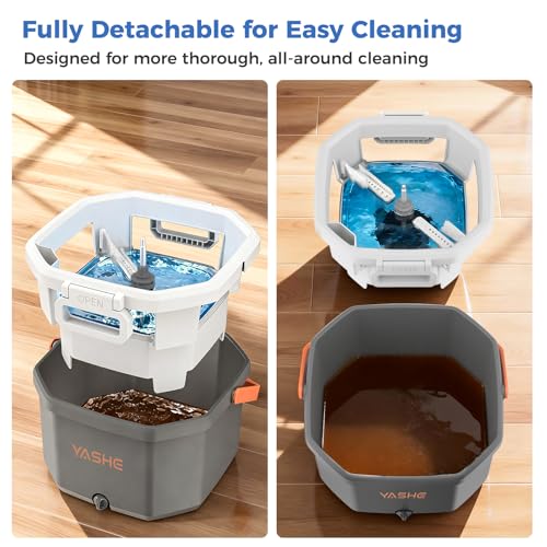 YASHE Spin Mop and Bucket Set with Wringer, True Clean Water Separation Mop Bucket System with Detachable Inner Bucket, Hands-Free Floor Mop with 2 Washable Microfiber Pads