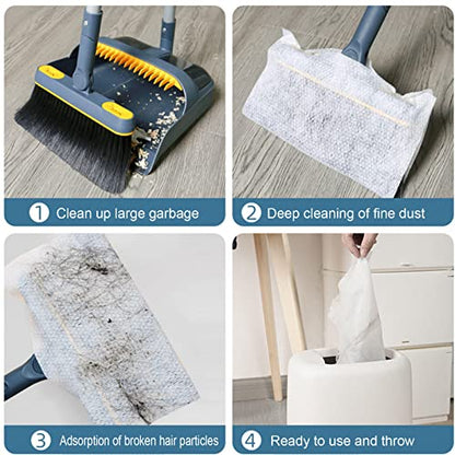 Broom and Dustpan Set for Home, Long Handle Lightweight 180 Degree Rotating Broom Set Indoor, Upright Standing Dust Pan with Comb Teeth, Store Sweep Set for Room Kitchen Office Lobby
