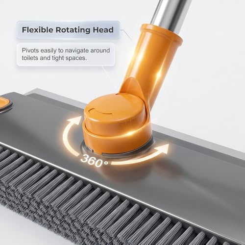Floor Scrub Brush, Grout Cleaner with Long Handle, V-Shaped Grout Cleaner for Deep Cleaning, Deck Crevice Scrubbing Tool, Adjustable Handle, Multi-Surface Cleaning Brush (Black) - color: Black