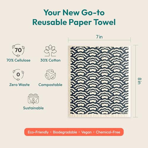 FEBU Swedish Dishcloths for Kitchen | 5 Pack Fresh Flowers Reusable Paper Towels Washable | Swedish Dish Towels | Non-Scratch Cellulose Sponge Cloths | No Odor, Biodegradable Cleaning Cloths - color: Fresh Flowers