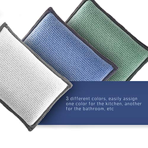 2-Sided Premium Microfiber Dish Sponge and Scrubber 3 Pack Variety - Heavy Duty Scouring Non-Scratch Multi-Surface