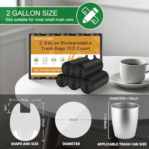 Small Bathroom Trash Bags 2 Gallon - Black Mini Garbage Bags With Handle Biodegradable Compostable 100 Count Kitchen Office Car Little Waste Basket Unscented Tiny Liners Strong Thick Chenyucheng - style: 2 gallon Black 100 Count