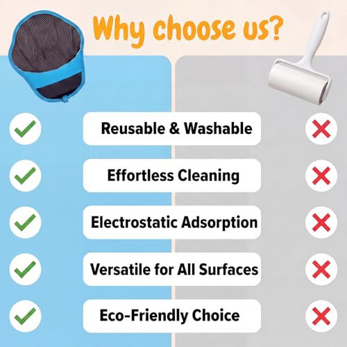 Pet Hair Removal Glove for Dogs & Cats, Reusable Pet Hair Remover Tool, Magic Brush Pet Hair Remover for Furniture, Carpet & Laundry, Non-Slip Five-Finger Pet Hair Glove for Dog Hair & Cat Hair - color: BLUE