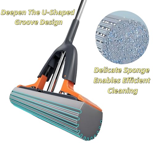 Small Tabletop Sponge Mop, Portable Self-Squeeze Lazy Mop, Compact Wet Dry Tool for Desktop, Kitchen Sink, Bathroom, Glass, Car.(2 Cotton Heads + 1 Squeeze Handle)