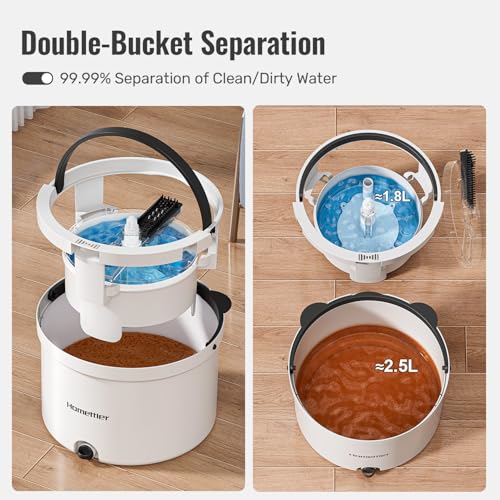 HoMettler Mop and Bucket Set, Spin Mop and Detachable Inner Mop Bucket with Separate Dirty/Clean Water System, Self-Wringing Square Mops for Floor/Wall Cleaning with 6 Microfiber Pads - size: Mop and Bucket System with 6 Pads