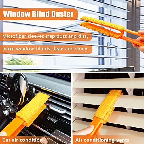 4 Pack Microfiber Blinds Duster, 4 Removable and Washable Sleeves, Cleaner for Window Blinds, Air Conditioner Vents, Fans, Car Vents
