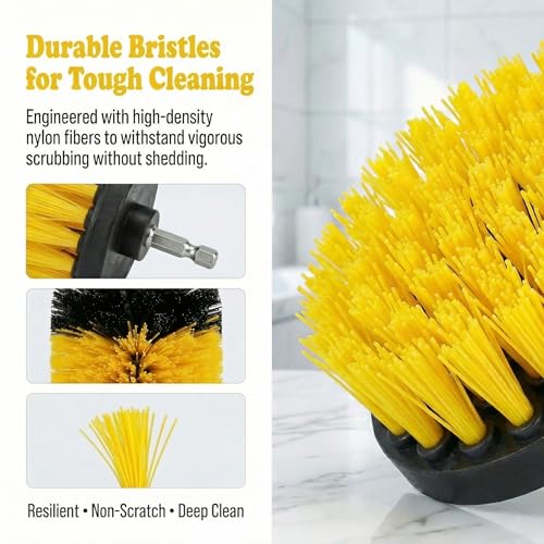 Drill Brush Attachment Set, 5 Pack Power Scrubber Cleaning Brush Kit with Extension Rod for Bathroom, Tub, Tile, Grout, Kitchen, Floor and Wheel Rims (Yellow) - color: Yellow