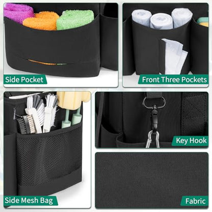 IBVIVIC Wearable Cleaning Caddy Bag, Cleaning Caddy Bag for Housekeeper Large Capacity Cleaning Supplies Organizer with Adjustable Shoulder Strap Kitchen Cleaning Supplies Bag for Cleaners (Black) - color: Black