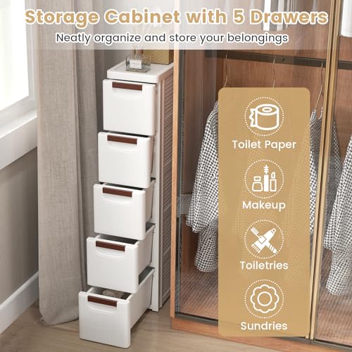 LOKO 5-Drawer Narrow Storage Cabinet, Slim Rolling Cart, Mobile Plastic Cart Container with Pull Handles, Built-in Wheels, for Living Room, Kitchen, Bathroom, Office (7.5"x16.5"x36" (5 Drawer)) - size: 7.5"x16.5"x36" (5 Drawer)
