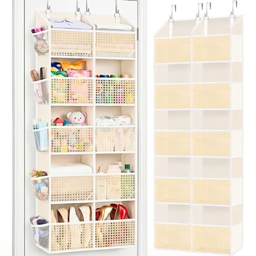 Over The Door Organizer 5 Tiers, Extra Large Behind Door Storage of 10 Compartments, 80 lbs Weight Capacity Hanging Storage Organizer with Clear Window Kids Toys, Shoes,Diapers, Braided Style - color: Braided - 5 Tiers
