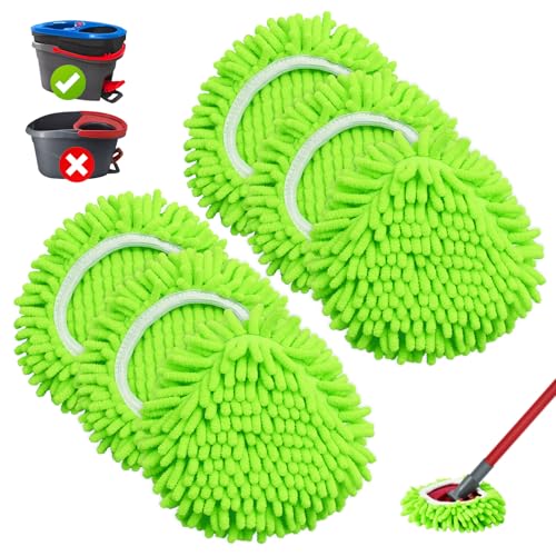 Mop Heads Replacements, 6 Pack Spin Mop Refill Replace Head for O Cedar RinseClean 2 Tank System, Microfiber & Chenille, Machine Washable and Safe for Cleaning All Hard-surfaced Floors - size: 6 Pack- Chenille Mop Pads