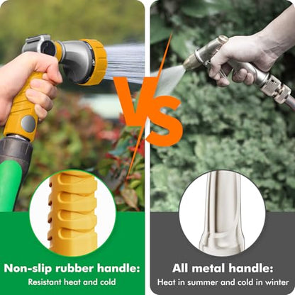 RESTMO Heavy Duty Hose Nozzle, Metal Garden Water Hose Sprayer with 7 Watering Patterns, Thumb Control, On Off Valve, High Pressure Nozzle Sprayer for Watering Plants, Car and Pet Washing, Yellow - color: Yellow