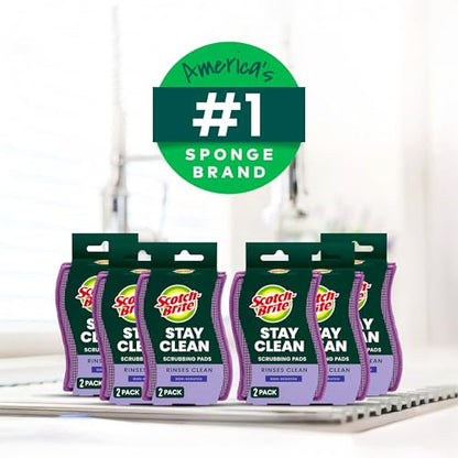 Scotch-Brite Stay Clean Scrubber Pads, Non-Scratch Dish Sponges for Kitchen Cleaning, 12 Count, Rinses Clean, Odor-Resistant, Safe on Non-Stick Cookware, Pots, Pans, and Glassware - size: 12 Pads