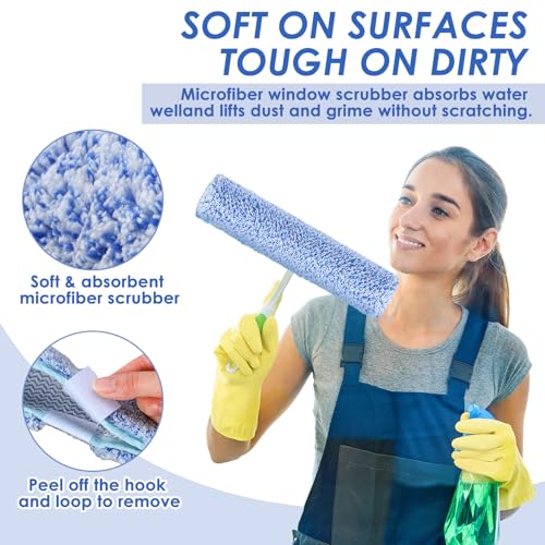6 Pcs 14" Microfiber Window Scrubber Refill Replacement Reusable Squeegee Cleaning Cloth Sleeve Tools for Bathroom Car Window Accessory for Squeegee (Not Included) (Blue,White)