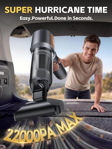 REWONDER Car Vacuum Cleaner High Power, 22000Pa Vacuum Cleaner & 110000RPM Air Duster, Handheld Vacuum with 7800mAh Battery, Storage Bag & Multi-Nozzles for Car, Home, Office - color: Golden