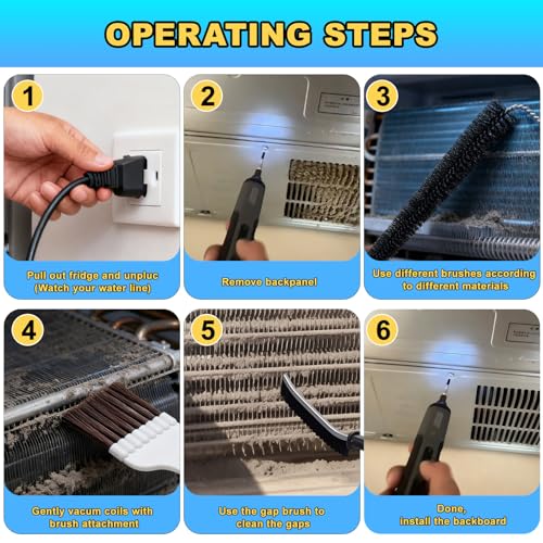 Palksky Refrigerator Coil Cleaning Brush Set, Fridge Radiator Brush & Condenser Coil Cleaning Brush for Dust Removal, Crevice Gap Cleaning Tool for Tight Spaces (5-Pack) ﻿