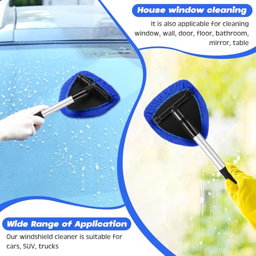 Potchen 8 Pcs Car Windshield Cleaner Tool Kit with Extendable Handle, Microfiber Towel Pads, Brush, Empty Spray Bottle for Auto Glass Wiper Suvs Rvs & Home Windows(Blue) - color: Blue
