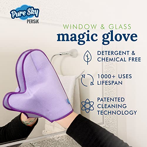 persik Pure-Sky Microfiber Glass Cleaning Glove - Just Add Water, No Detergents - Streak-Free Window Cleaner for Windows, Mirrors, Shower Doors & Car Glass - style: Window and Glass Glove