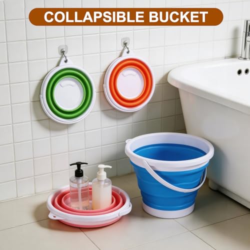 uxcell Collapsible Bucket, 1.3 Gallon (5L) Small Foldable Bucket, Portable Water Pail Round Tub Cleaning Tools with Handle for RV Camping Household Garden Fishing Car Wash, Pink - color: Pink