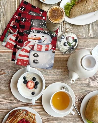 Buffalo Christmas Hand Towels Set, Waffle Weave Kitchen Towels 3 Pieces, Red Snowman Snowflake Microfiber Hair Face Bath Tea Towel Absorbent Quick Drying Cleaning Dish Cloths, 15.7"x23.6" - color: Red Black, size: 3PCS,15.7"x23.6"