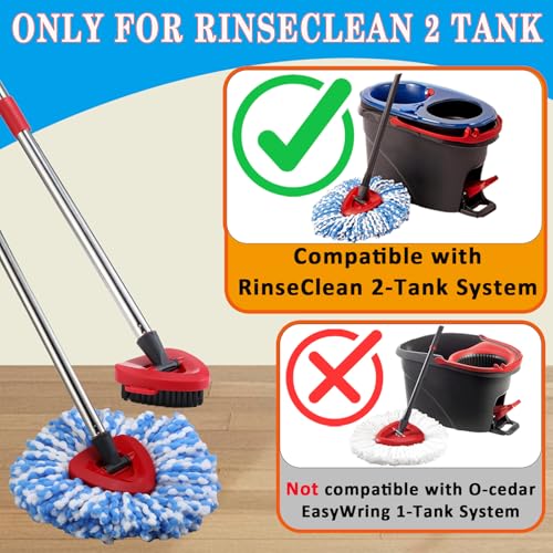 Mop Heads Replacement Handle for Ocedar RinseClean 2-Tank System, 2 Microfiber Mop Refills, 1 Mop Handle (30-58in Adjustable 4-Section Pole), 2 Scrub Brush, 1 Spin Base for O Cedar RinseClean