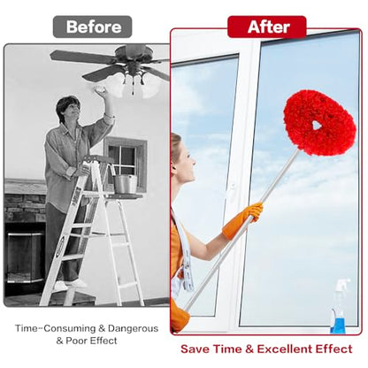 Ceiling Fan Cleaner Duster Reusable Microfiber Ceiling Fan Blade Cleaner Removable Duster with Extension Pole Adjusts 13 to 49.7 Inch for Cleaning Walls Bookshelves Furniture Door Window Top (Red) - color: Red