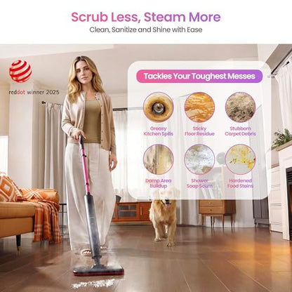 Schenley Steam Mop Cleaner Powerful - 15s Fast Heat-Up, Chemical-Free for Hardwood/Tile/Laminate & Floors/Walls, Washable Pads, 3 Modes for Carpet, Lightweight, Self-Standing, Sleek Design - size: Compact