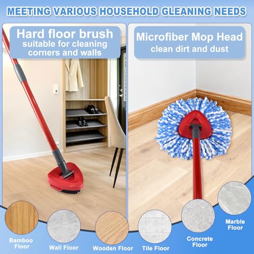 Mop Heads Replacements for O Cedar,Mop Replace Head for Ocedar Rinseclean 2 Tank,Microfiber Mop Refills,Include 3 Spin Mop Replacement Head 1 Scrub Brush 1 Mop Base Machine Washable & Easy to Replace - color: Blue
