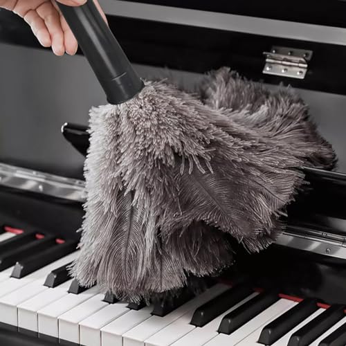 Retractable Feather Duster-Genuine Ostrich Feathers,Anti-Static,Reusable Eco-Friendly Handheld Cleaning for Keyboard,Home,Car,Office(10 to 15 Inches) 1 Pack - color: Natural-15in-stylea-1pcs