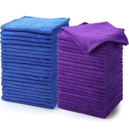 Nuenen 60 Pcs Microfiber Cleaning Cloths for Cars 16 x 16 Inch Ultra Absorbent Car Towels Drying Reusable Cleaning Supplies House Kitchen Window Microfiber Towel (Purple,Blue) - color: Purple,blue