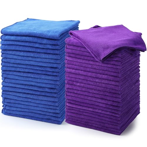 Nuenen 60 Pcs Microfiber Cleaning Cloths for Cars 16 x 16 Inch Ultra Absorbent Car Towels Drying Reusable Cleaning Supplies House Kitchen Window Microfiber Towel (Purple,Blue) - color: Purple,blue